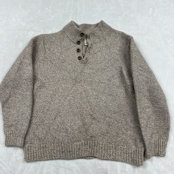 L.L. Bean Other - L.L. Bean Mock Neck Sweater Mens L Brown 100% Lambswool Button Pullover Marled